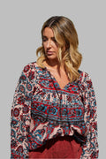 Luna Printed Blouse Blue/Red With Lurex