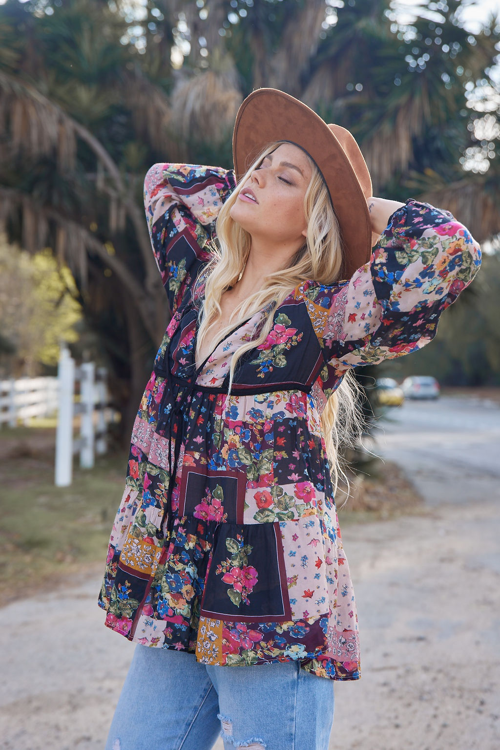 Luana Printed Blouse Patchwork Black