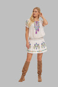 Everly Embroidered Short Dress Off Shoulder Natural/ Multicolor