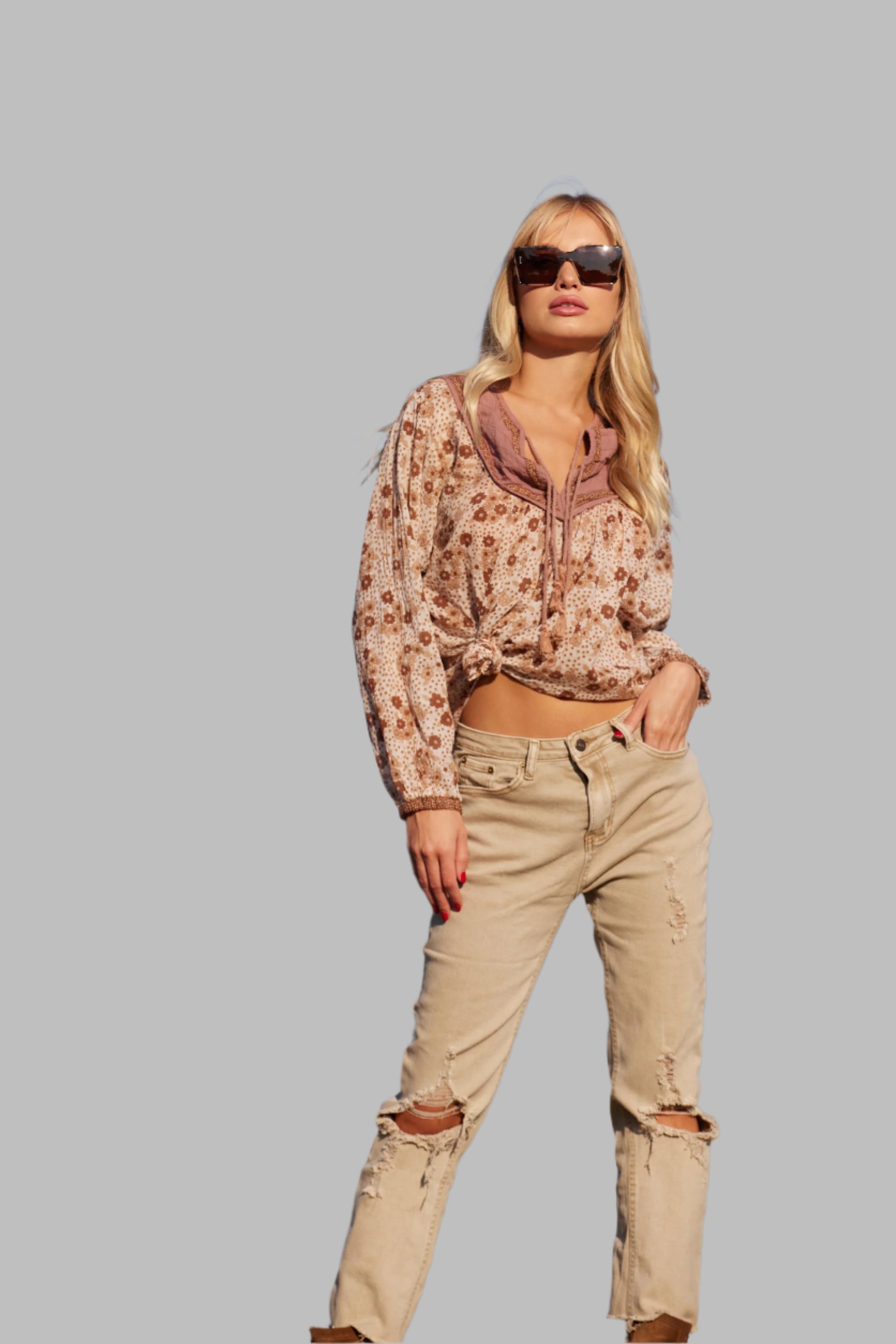 Charlotte Printed Blouse Camel