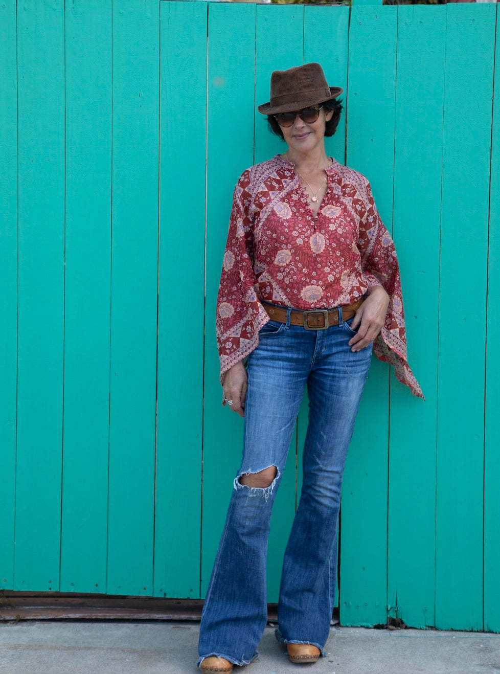 Audrey Printed Blouse Butterfly Sleeves Red
