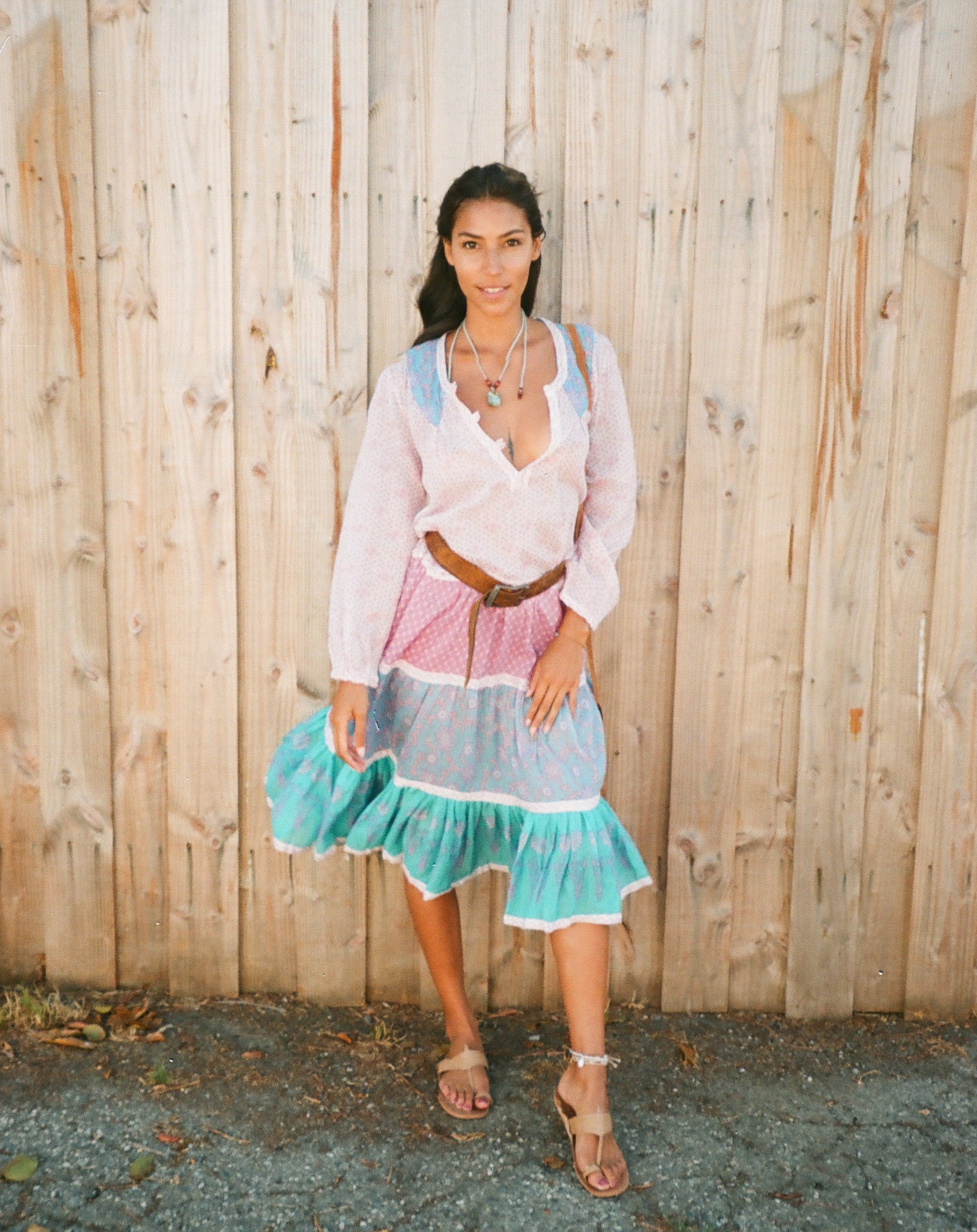 Cora Printed Long Dress Patchwork Pink