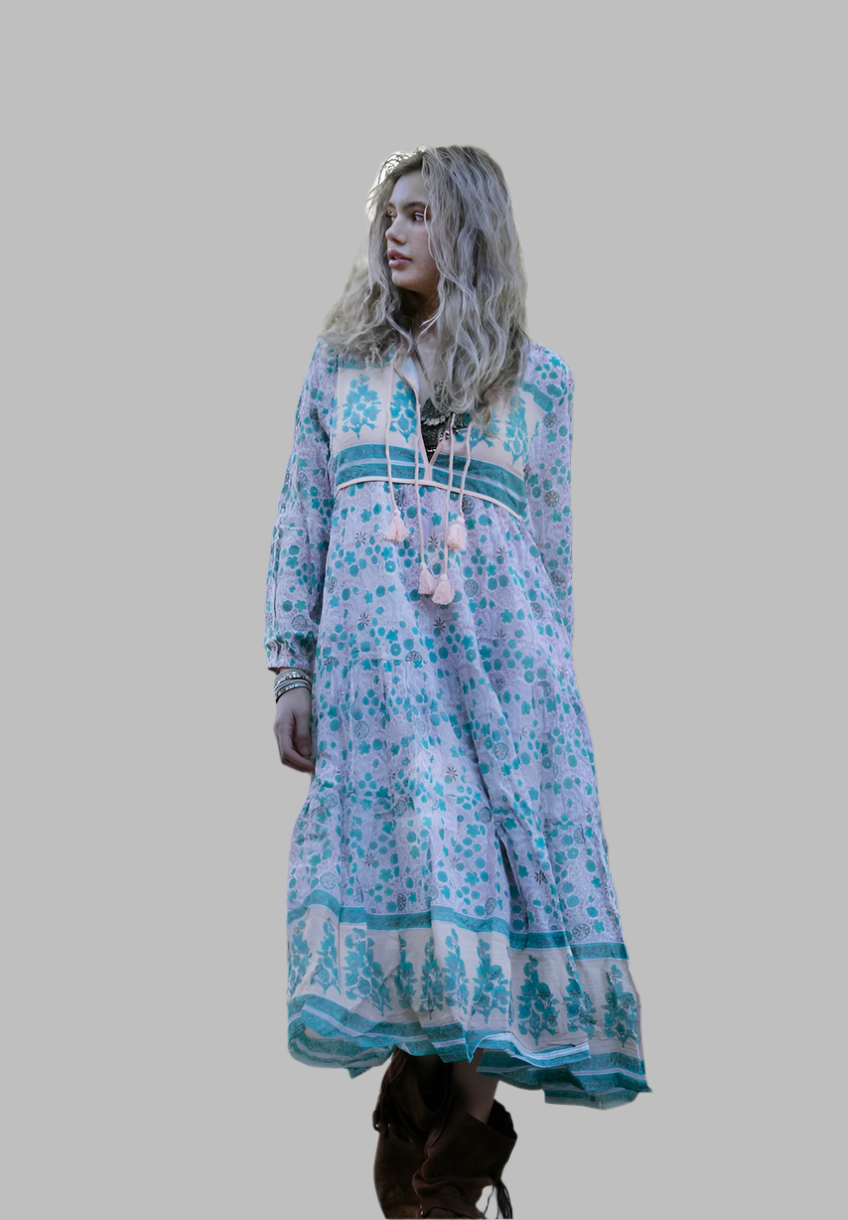 Kayla Printed Midi Dress Peach