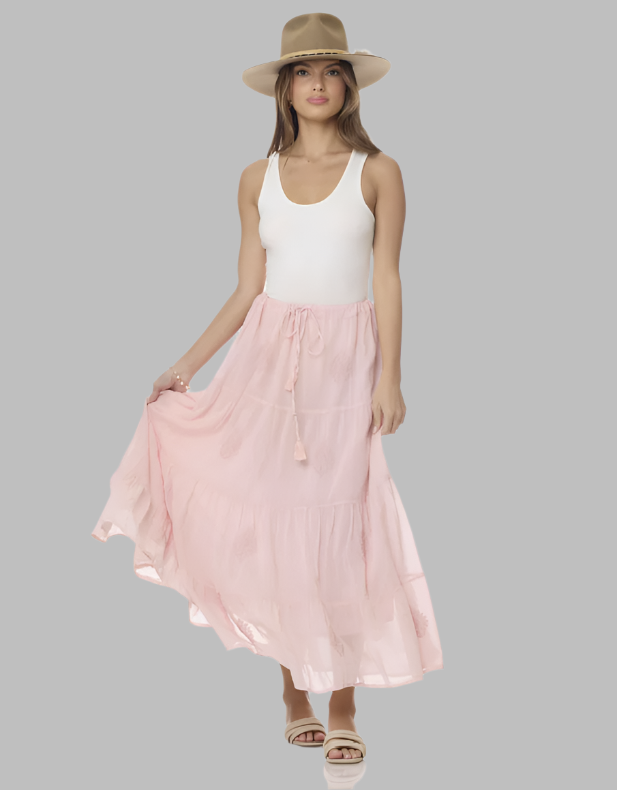 Mylene Embroidered Maxi Skirt Peach