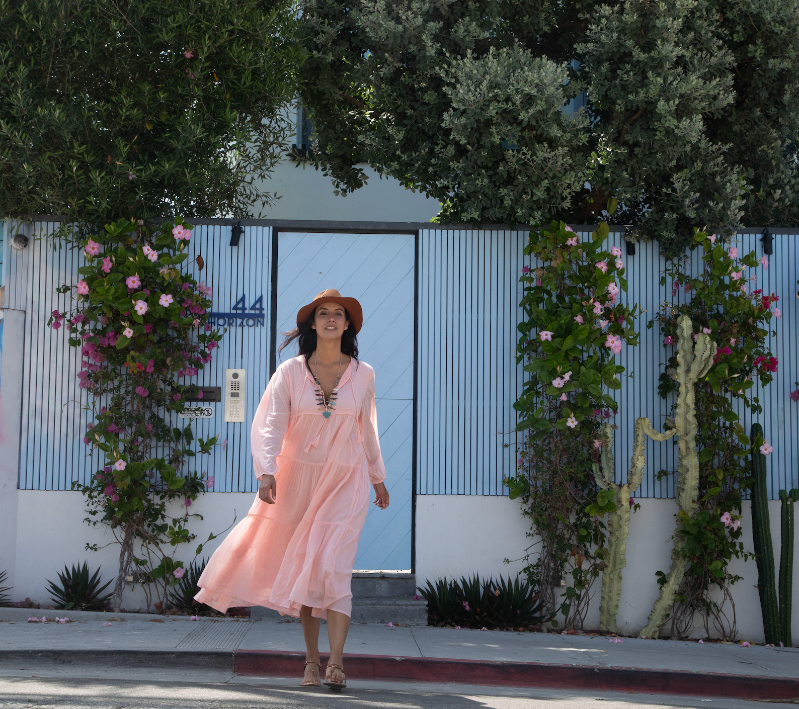 Mylene Embroidered Maxi Dress Long Sleeves Peach