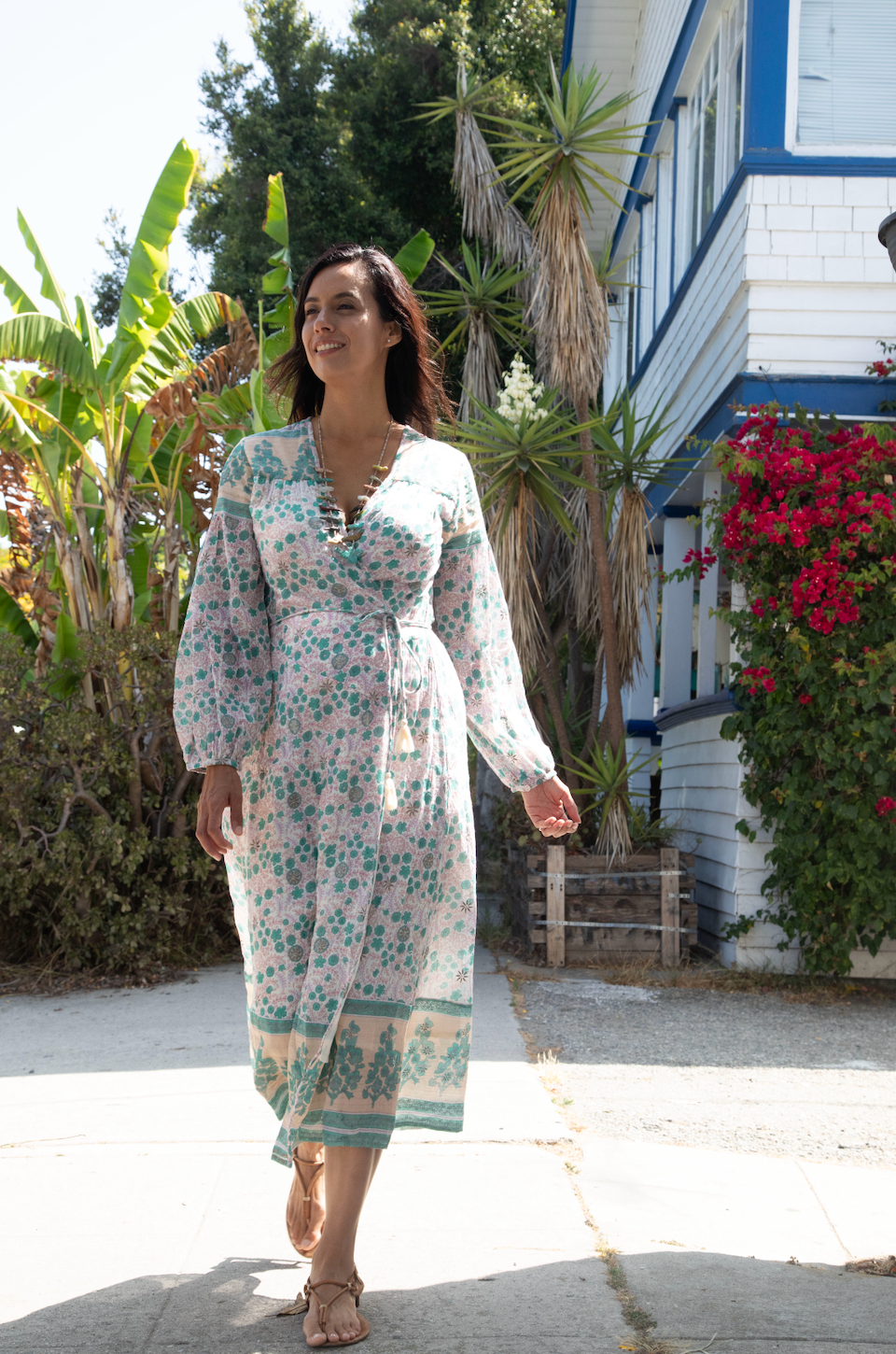 Naomi Printed Wrap Dress/Duster Peach