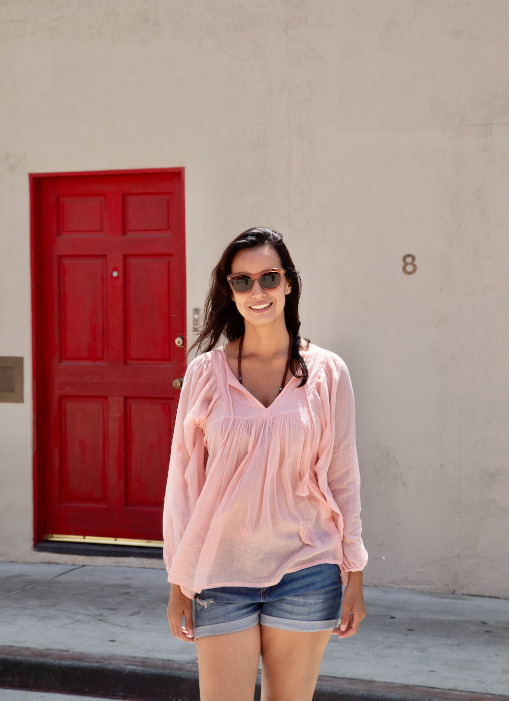 Mylene Embroidered Tunic Long Sleeves Peach