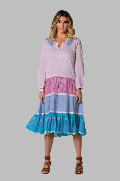 Cora Printed Long Dress Patchwork Pink
