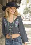 Janis Embroidered Jacket Grey/Turquoise