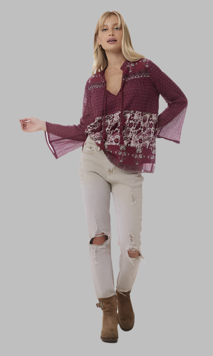 Bahiya Printed Blouse Burgundy