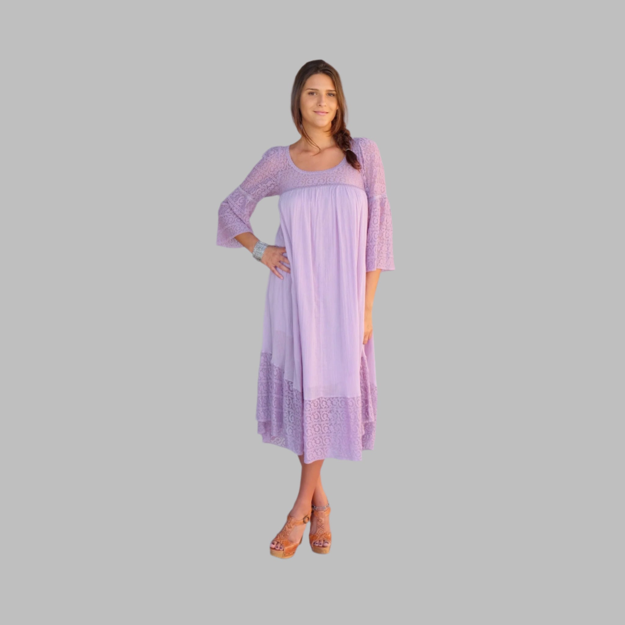 Pure Long Dress With Lace  Lilac